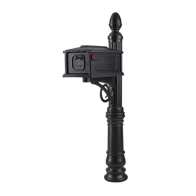 Stratford Decorative Plastic Post Mount Black Mailbox - Medium Size