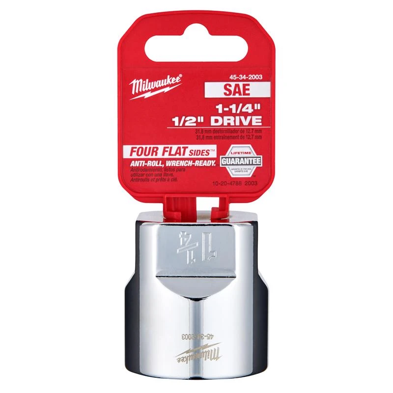 1-1/4 In. Sae 6 Point Standard Socket With 1/2 In. Drive - Chrome Vanadium Steel