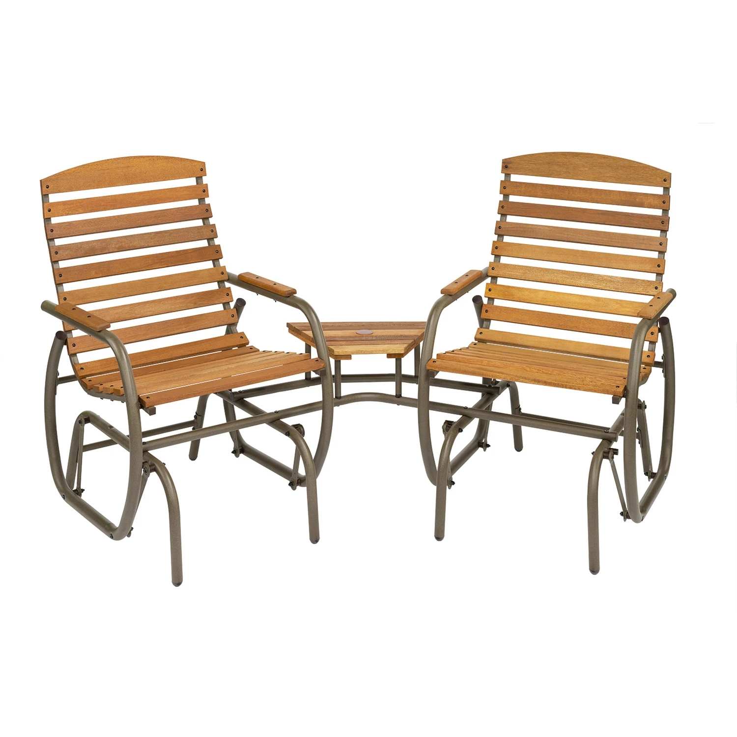 Country Garden 2 Person Taupe Steel Tete-a-tete Glider With Center Table