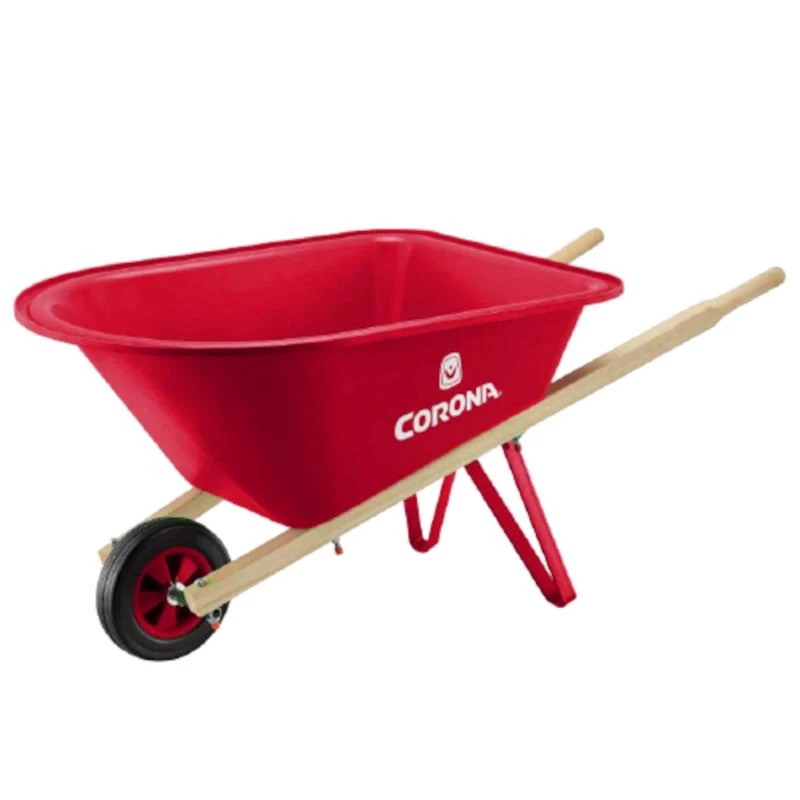 Children's Poly Wheelbarrow 1.25 Cu Ft With Solid Tires And Wooden Handle