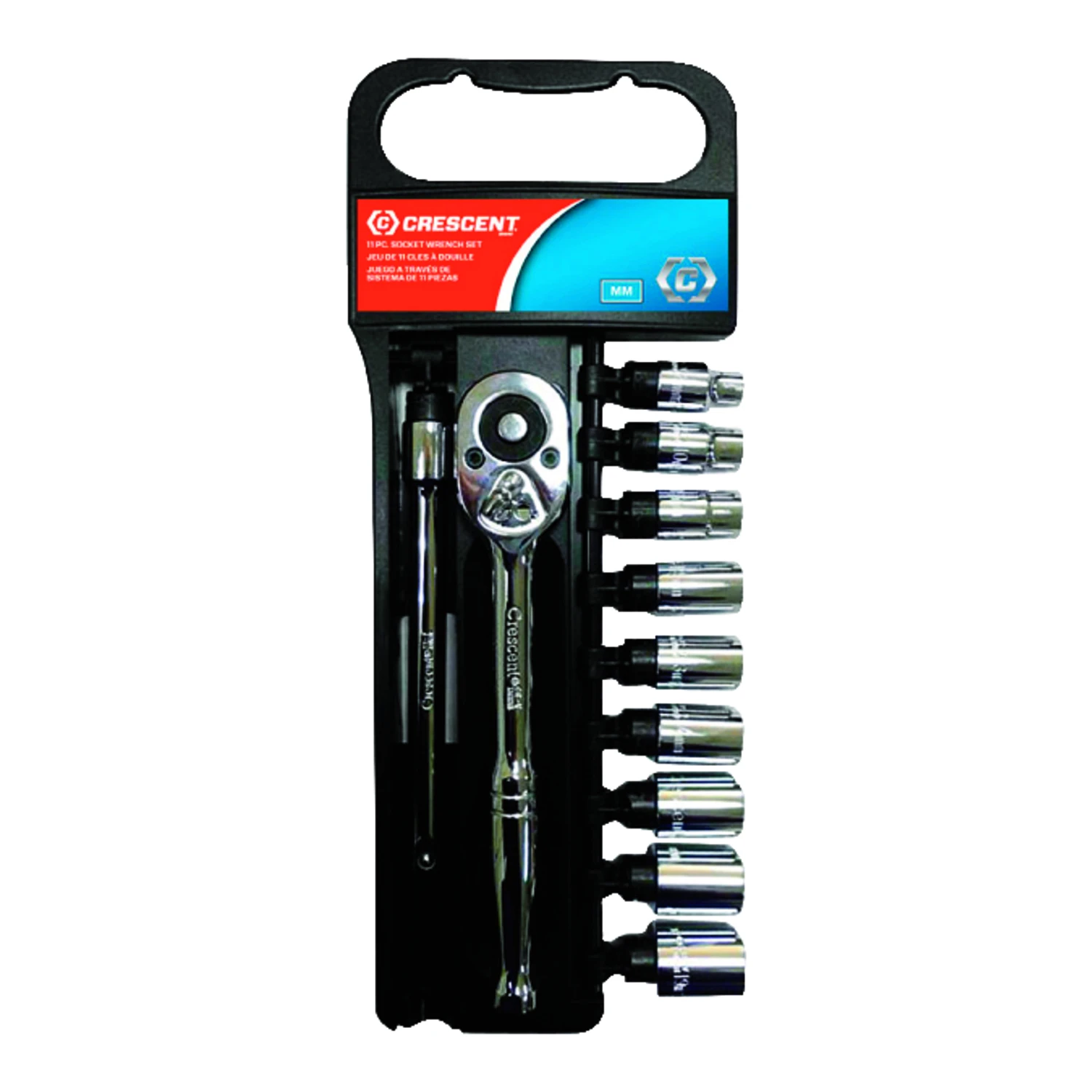 3/8 Inch Drive Metric Socket Wrench Set, 11 Pieces, Alloy Steel