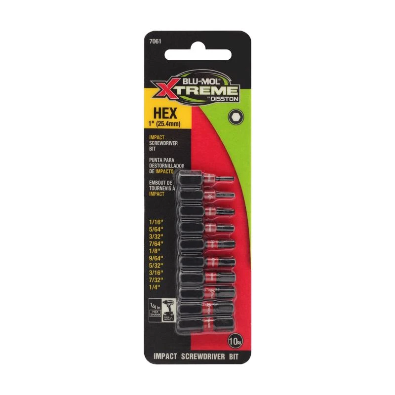 10 Piece Assorted 1 In. Impact Driver Bit Set S2 Tool Steel