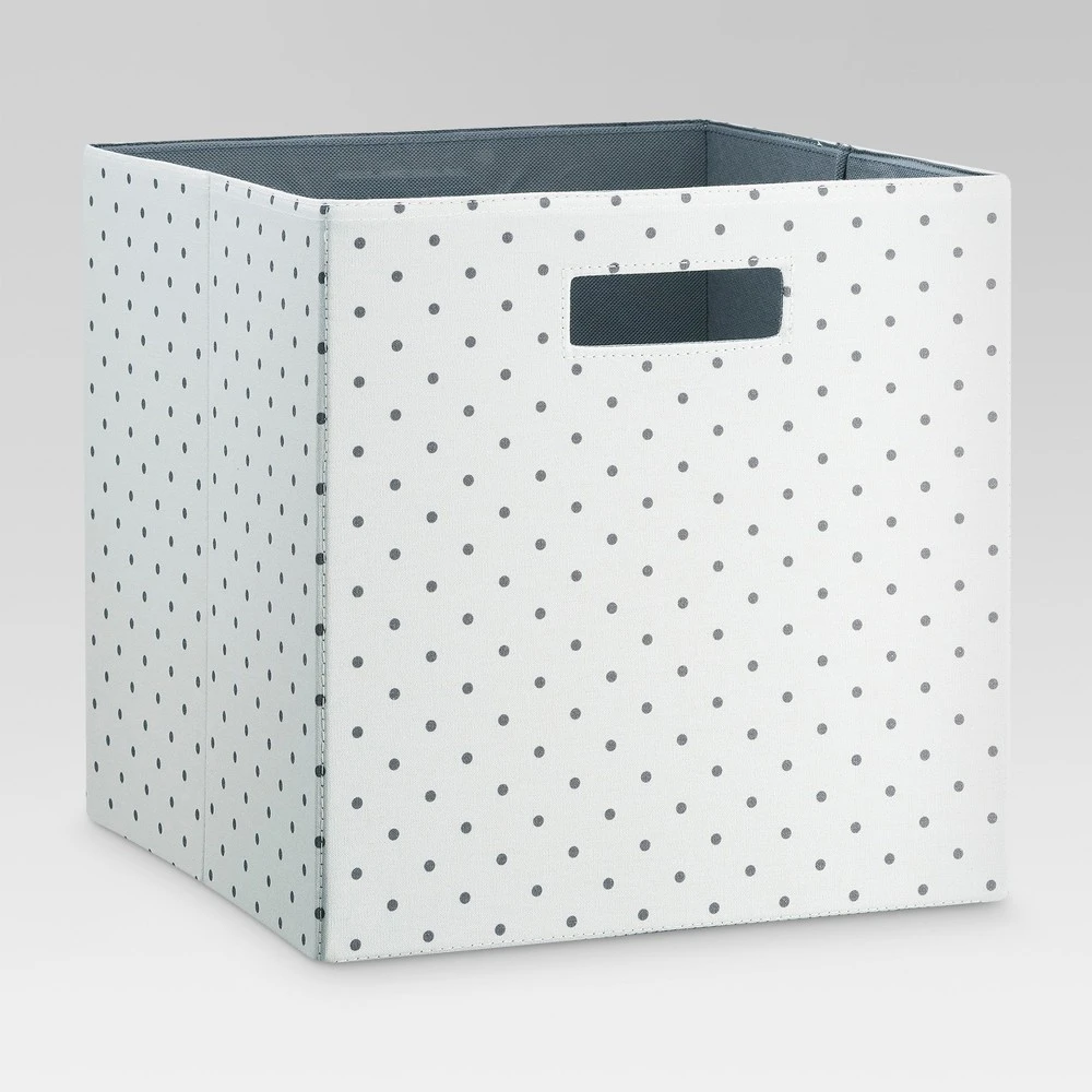 13 Inch Gray Polka Dot Fabric Cube Storage Bin - Perfect For Organizing