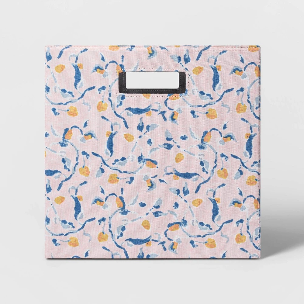 13 Inch Fabric Cube Storage Bin With Blush Floral Pattern - Perfect For Organizing