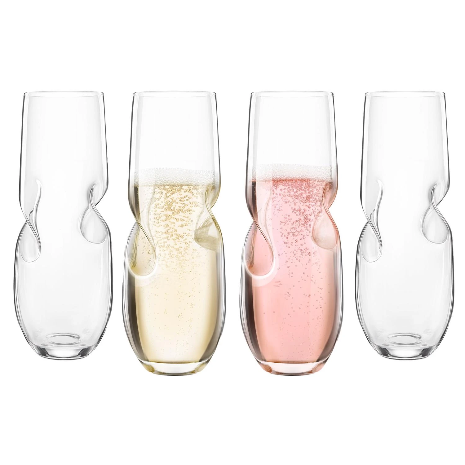 10 Oz Clear Glass Stemless Champagne Flutes - Set Of 4