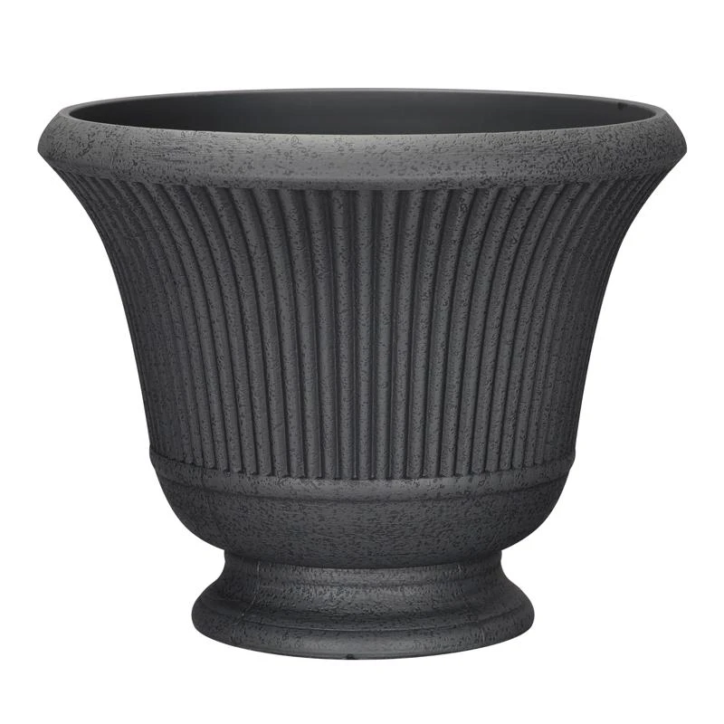 12.9 In. H X 16 In. D Charcoal Polyresin Pedestal Urn Planter