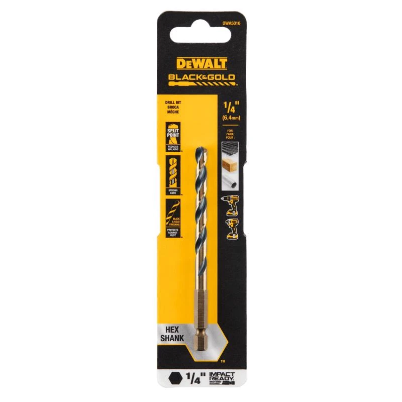 Black & Gold HSS Drill Bit, 1/4 In. Hex Shank, Impact Ready, 1/4 In.