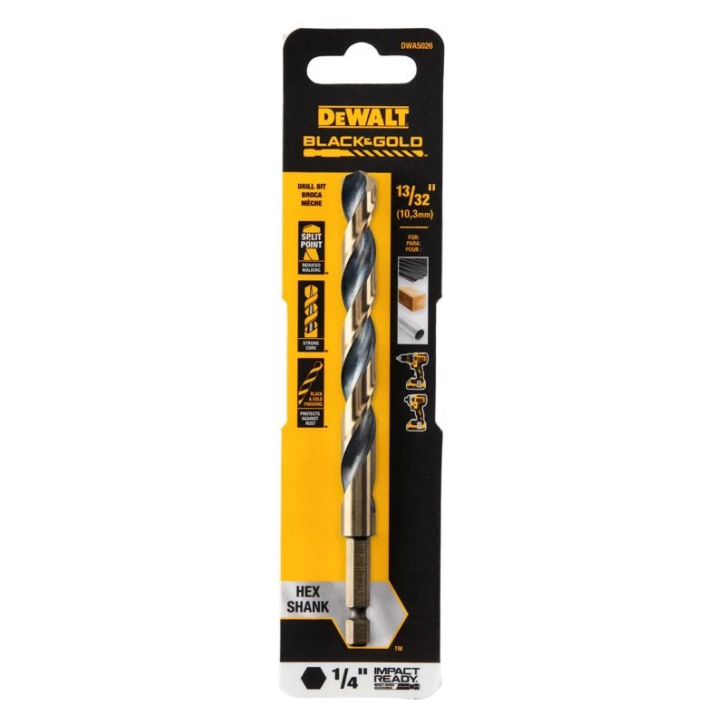 Black & Gold HSS Drill Bit, 1/4 In. Hex Shank, Impact Ready, 13/32 In.