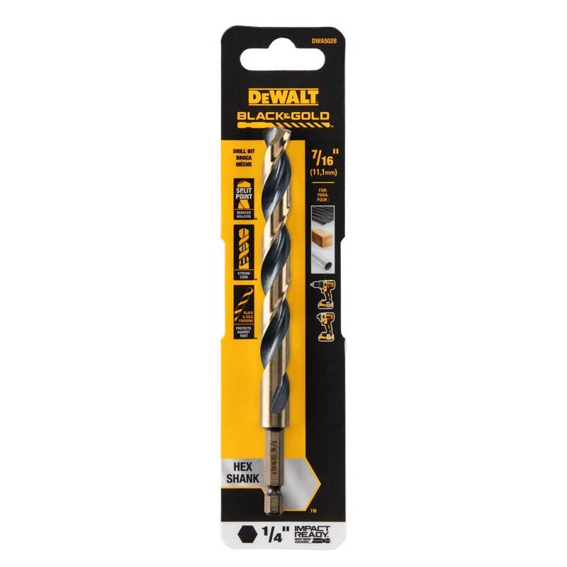 Black & Gold HSS Drill Bit, 1/4 In. Hex Shank, Impact Ready, 7/16 In.