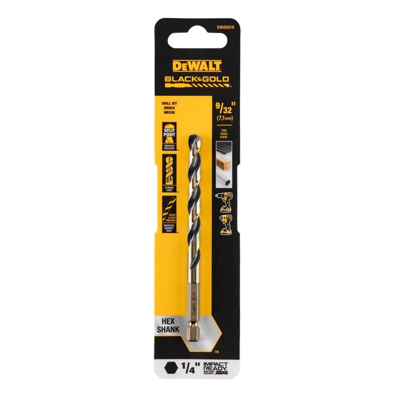 Black & Gold HSS Drill Bit, 1/4 In. Hex Shank, Impact Ready, 9/32 In.