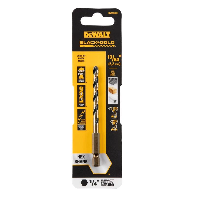 Black & Gold HSS Drill Bit, 1/4 In. Hex Shank, Impact Ready, 13/64 In.