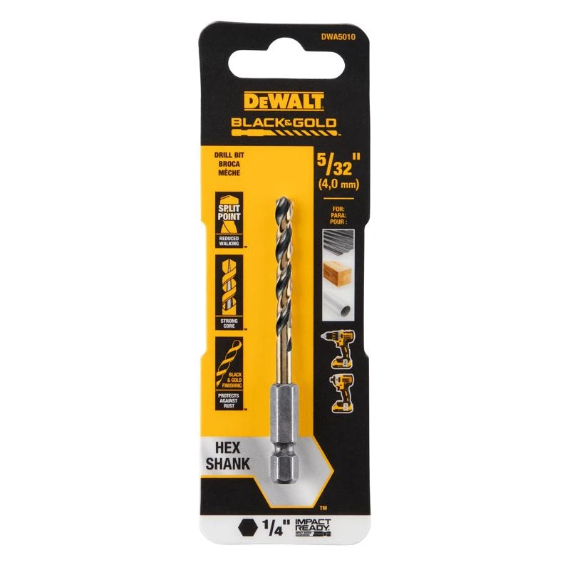 Black & Gold HSS Drill Bit, 1/4 In. Hex Shank, Impact Ready, 5/32 In.