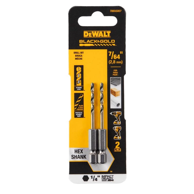 Black & Gold HSS Drill Bit, 1/4 In. Hex Shank, Impact Ready, 7/64 In.