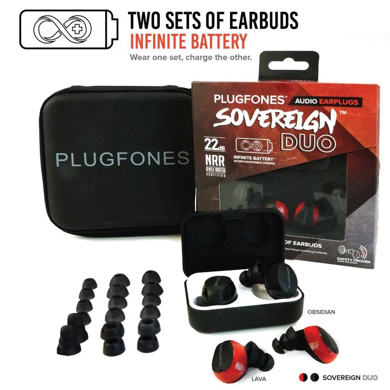 Sovereign Duo True Wireless Earplugs 22 Db Noise Reduction Black/red 2 Pair