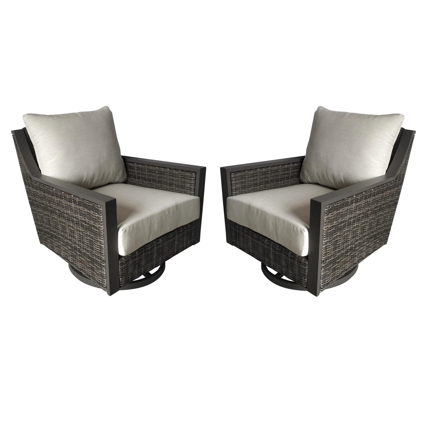 Living Accents Fullerton Brown Aluminum Frame Swivel Lounge Chair With Beige Cushions