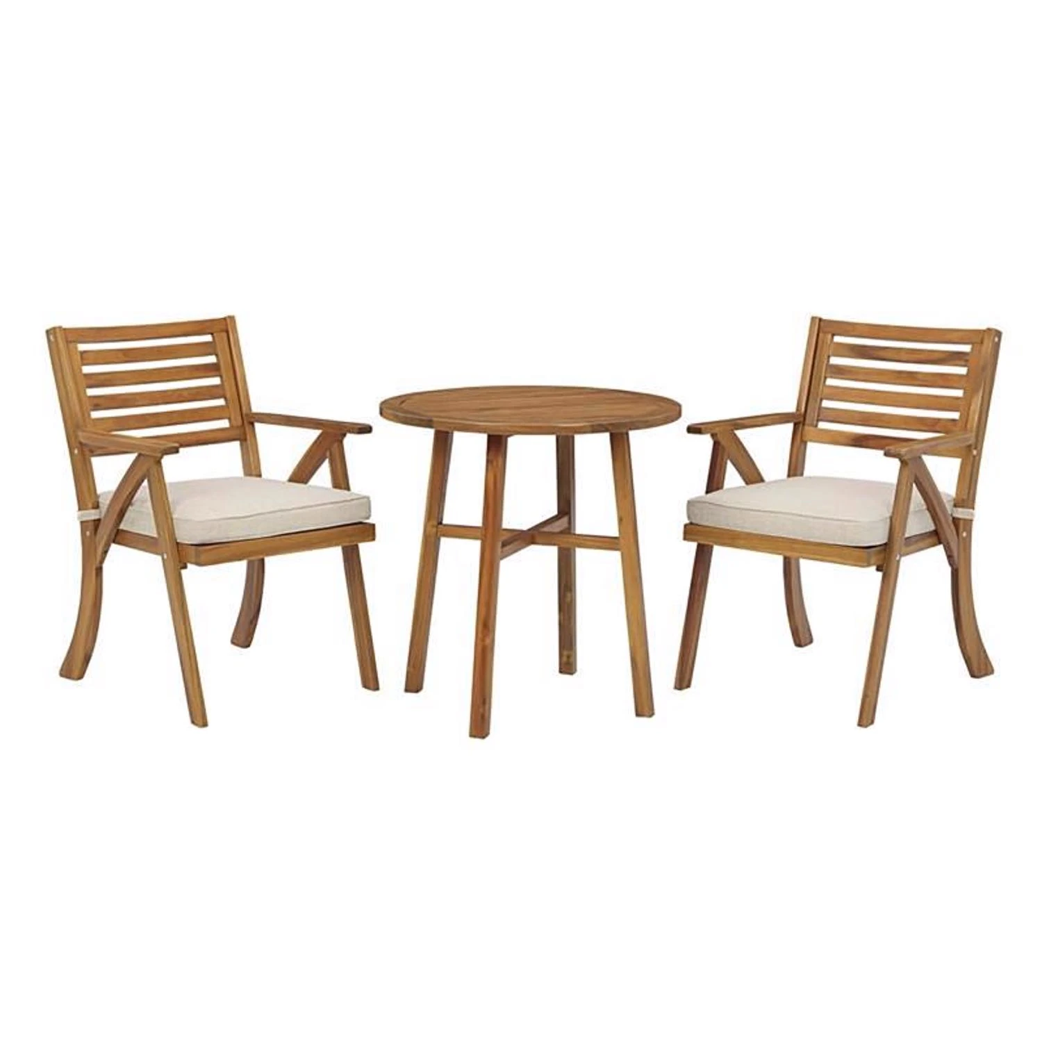 Vallerie 3 Piece Teak Wood Bistro Set In Beige