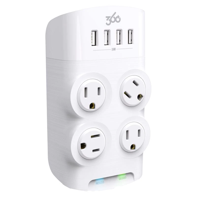 Revolve Wall Tap Surge Protector With 4 Outlets, 1080 Joules, White