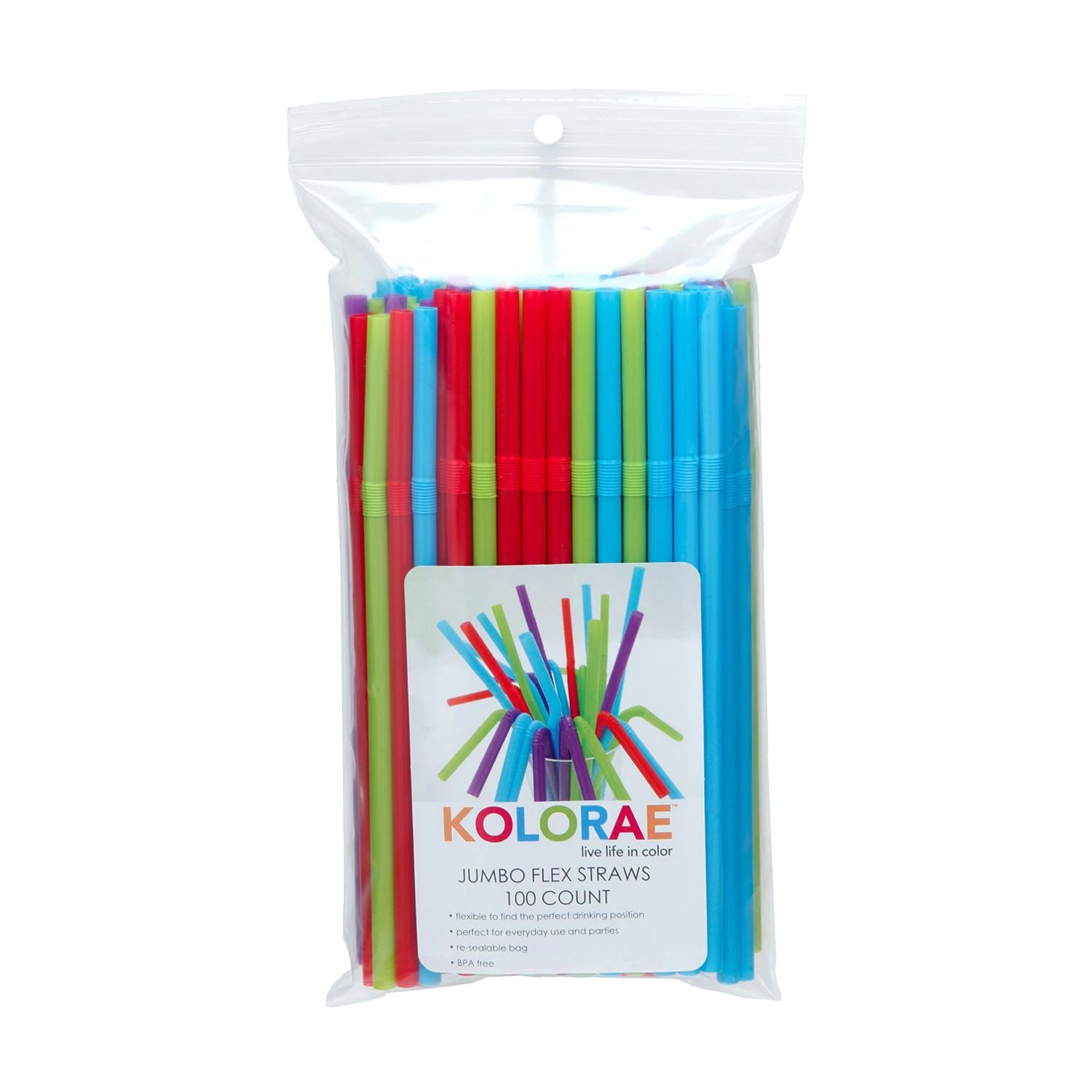 Jumbo Assorted Plastic Flexible Drinking Straws - 100 Count