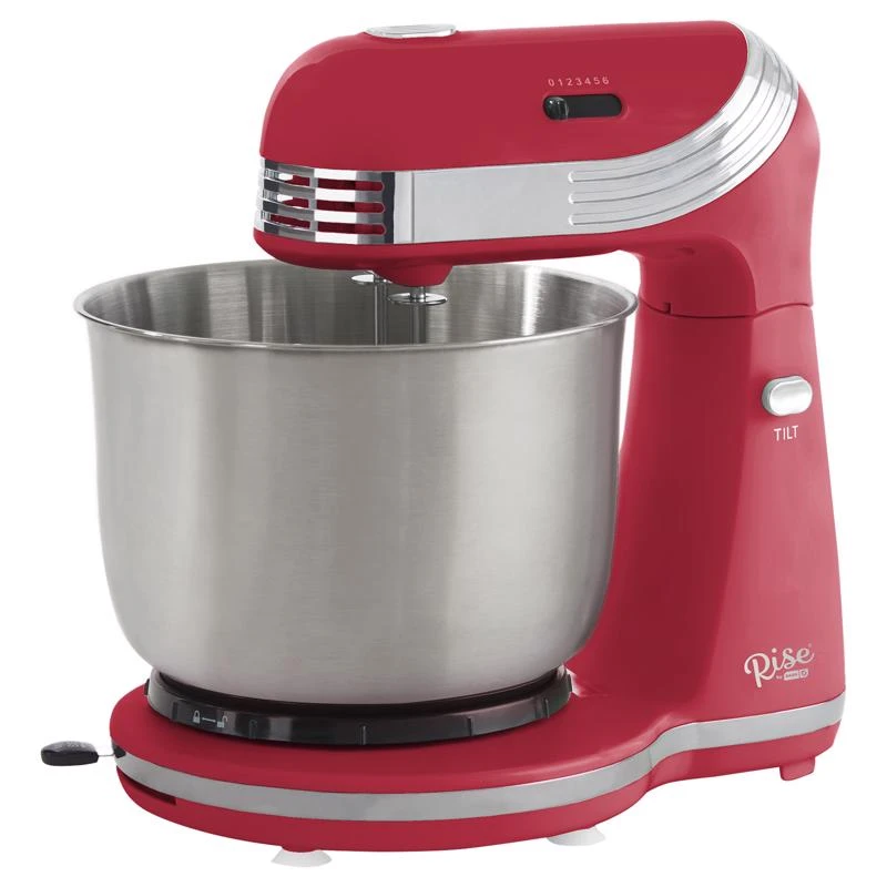 Red 3 Quart Capacity 6 Speed Stand Mixer With Stainless Steel Bowl