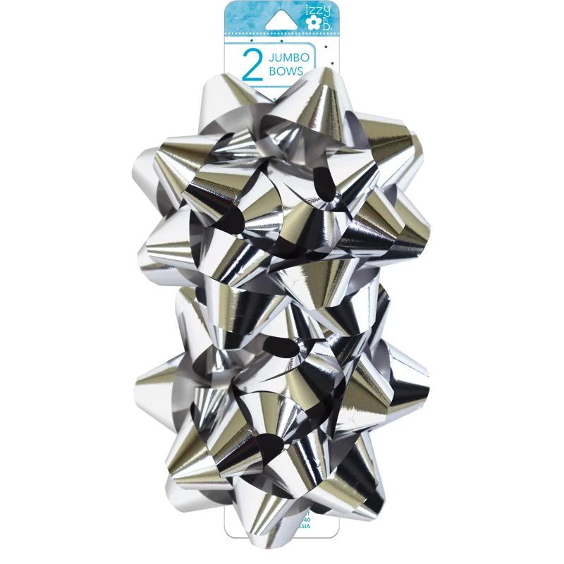 Izzy Ob Silver Jumbo Bows - 6 Length, Carded Packaging