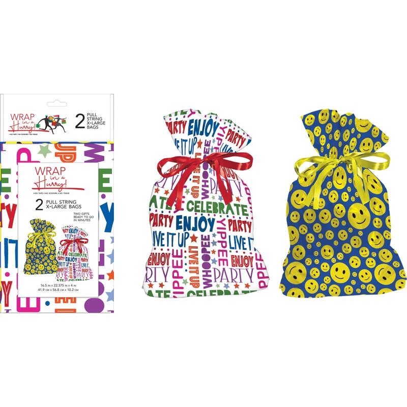 Assorted All Occasion X-large Drawstring Gift Bag - 2 Pieces