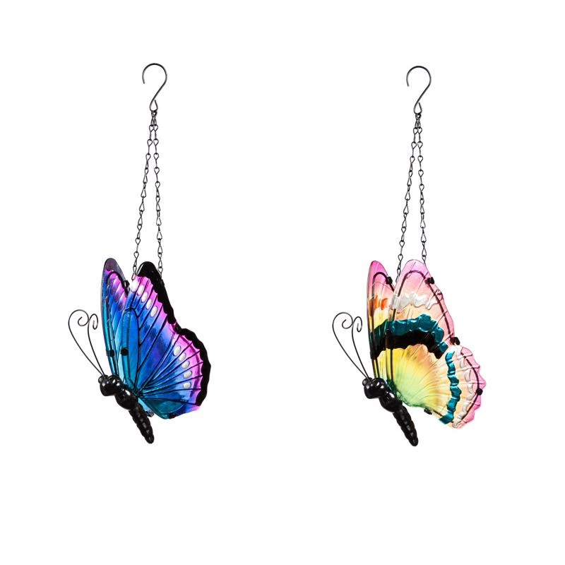 Assorted Glass/iron 9.45 In. Hanging Butterfly Outdoor Decoration