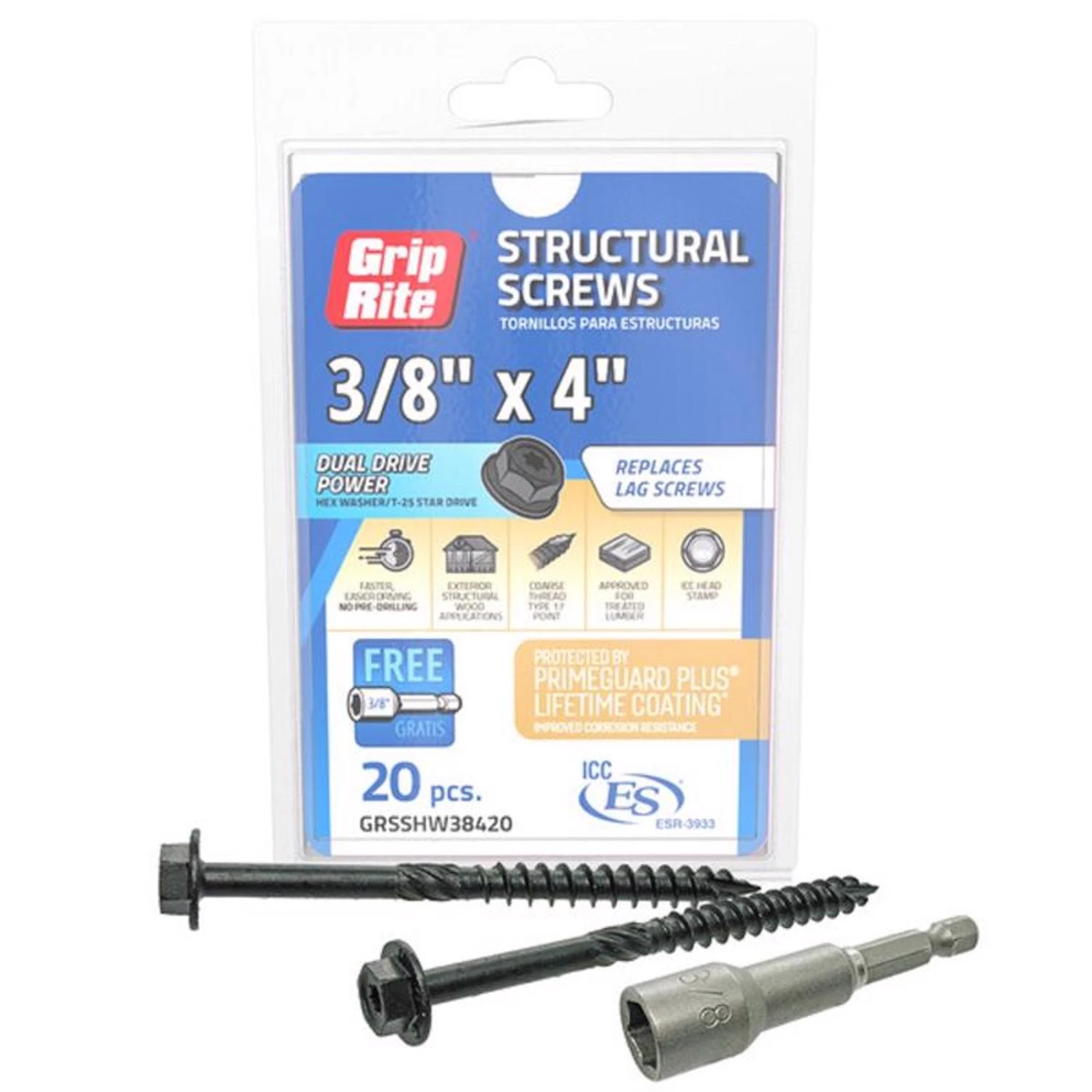 Grip-rite 3/8 In. X 4 In. L Star Hex Washer Head Structural Screws 20 Pk