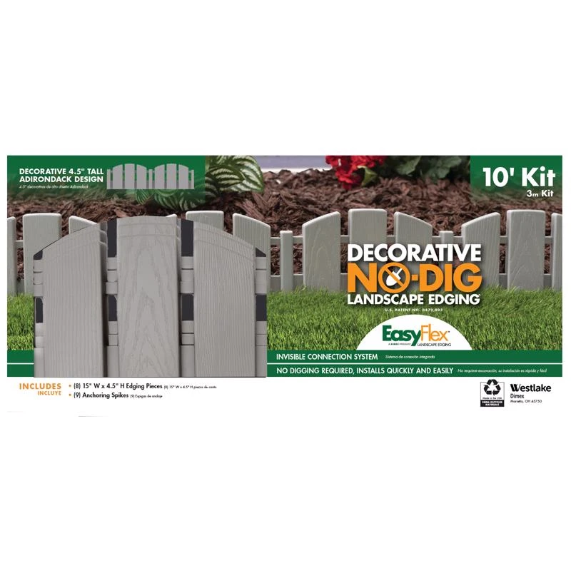 10 Ft. L X 4.5 In. H Gray Plastic Landscape Edging Kit