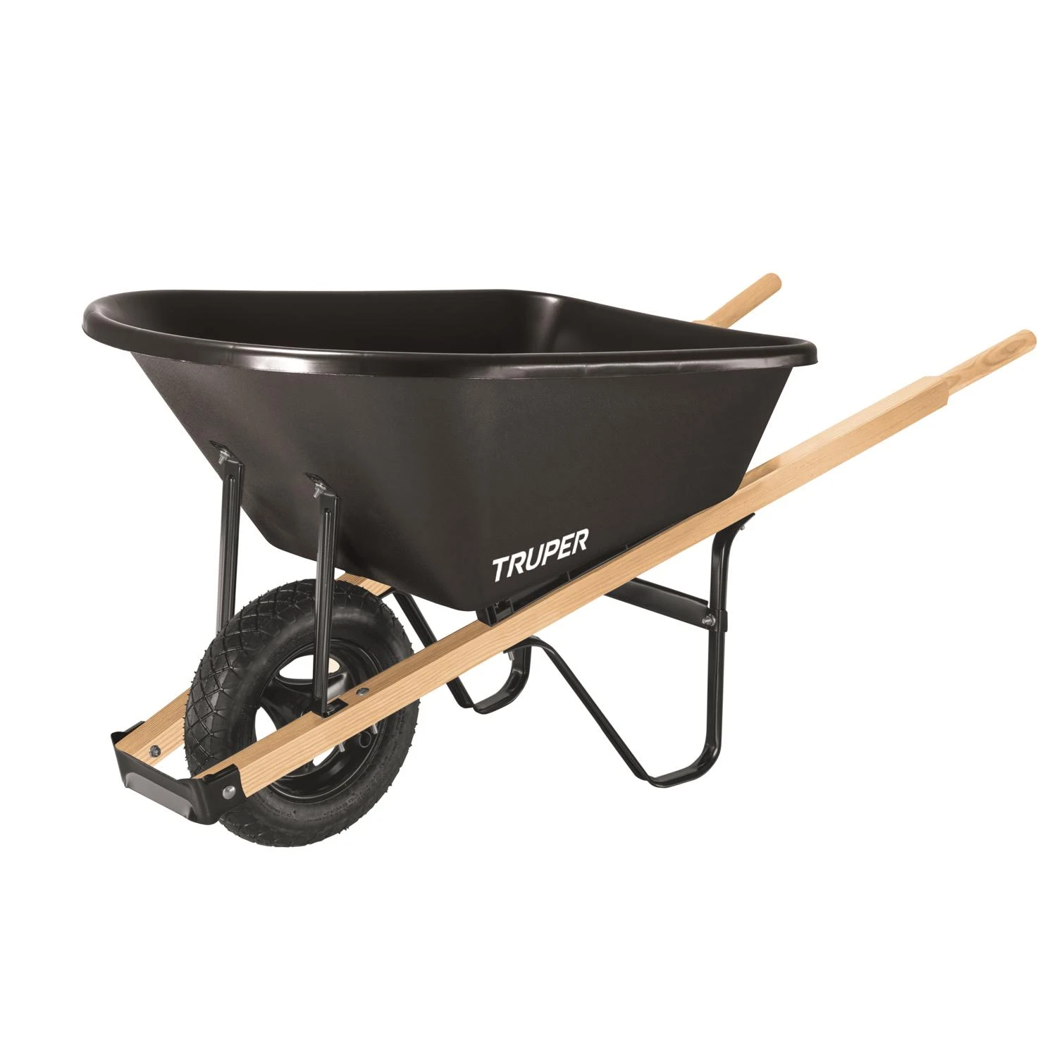Poly Wheelbarrow 5 Cubic Feet With Pneumatic Tires And Wooden Handle