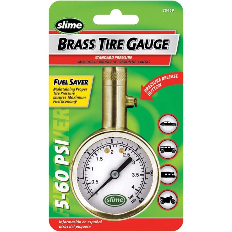60 Psi Dial Tire Pressure Gauge - Compact Brass Design For Accurate Readings
