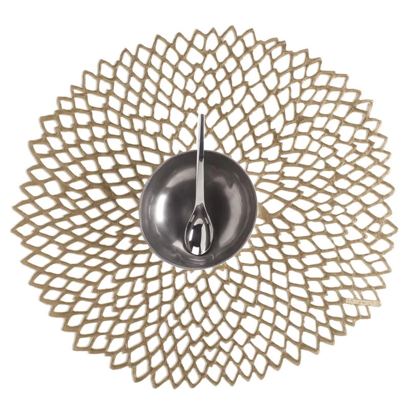 Terrastrand Brass Vinyl Placemats 15 In. L X 14 In. W - Round Dahlia Design