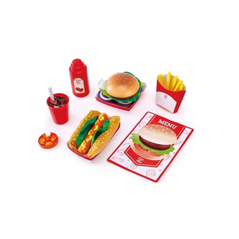 Fast Food Play Set - 27 Piece Wooden Toy For Kids Ages 3 And Up