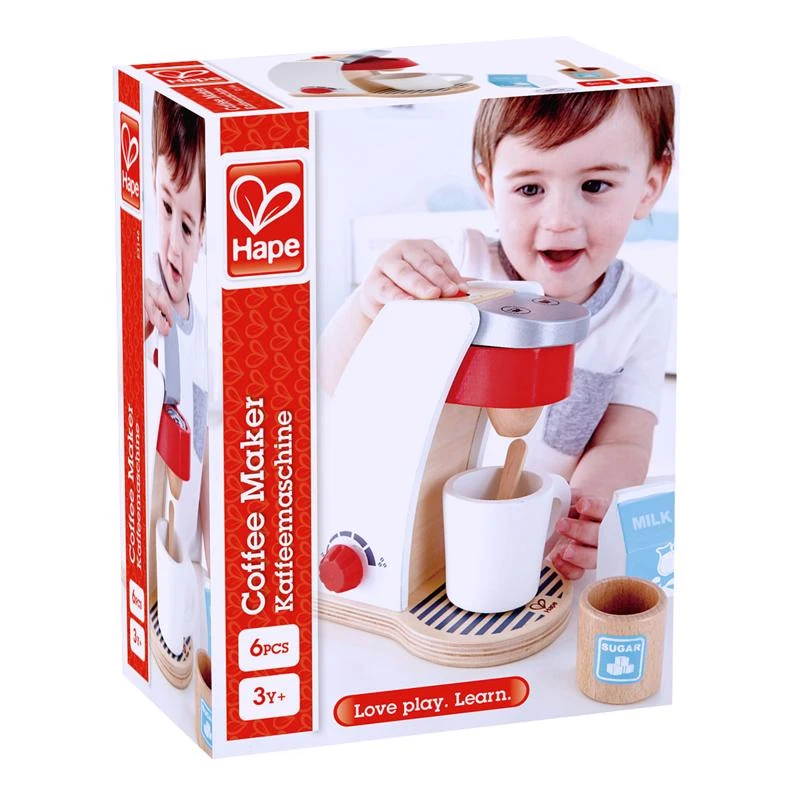 Wooden Play Coffee Machine Assorted 6 Piece Set For Kids Ages 3 And Up
