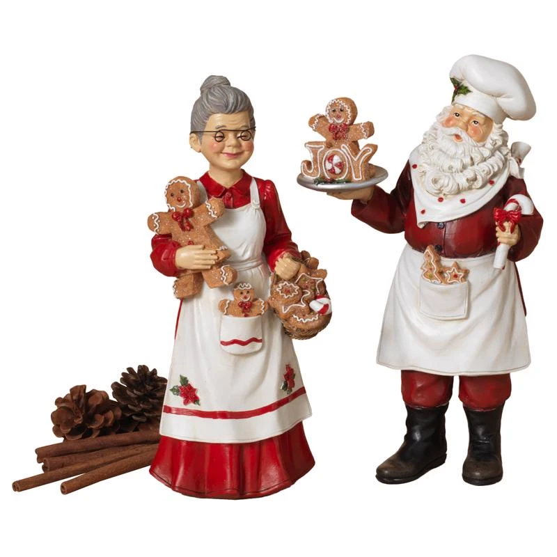 Mr. & Mrs. Chef Santa Claus Figurine 12 In. Tabletop Decor