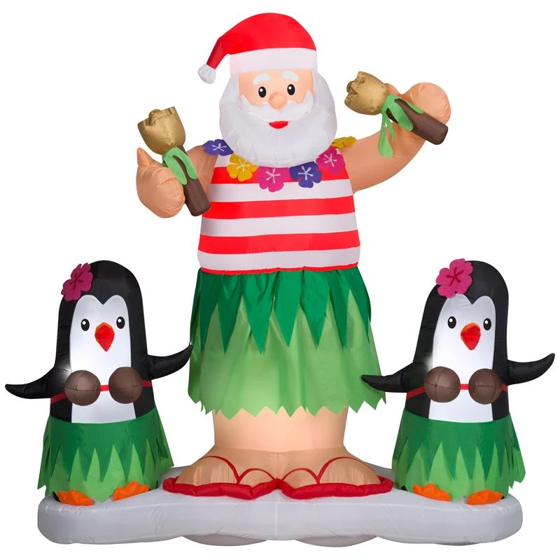 Airblown Animated Hula Santa Dance And Penguin Scene 5.5 Ft Inflatable Decoration