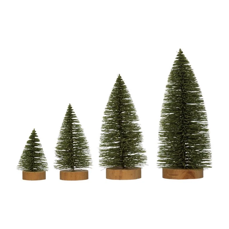 Brown/green Bottle Brush Sisal Trees Table Decor - 4 Piece Set