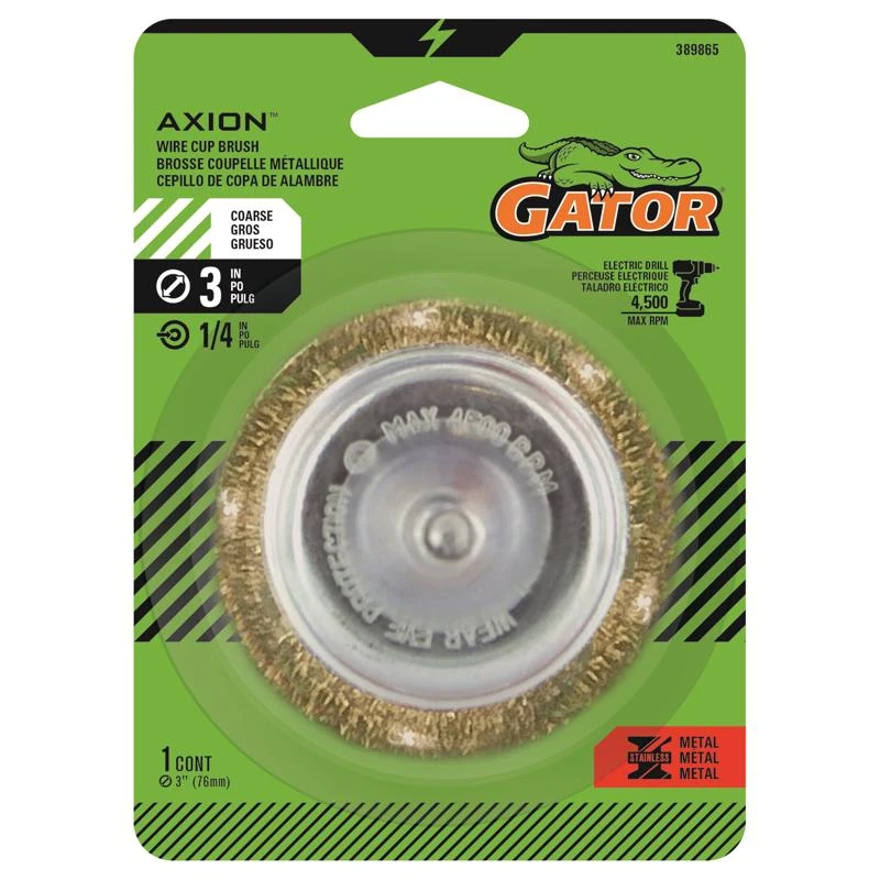 3 Inch Coarse Crimped Wire Cup Brush Brass Coated Steel 4500 Rpm Model 389865