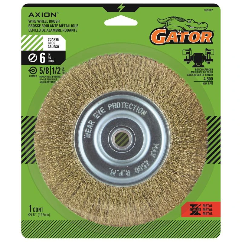 6 Inch Coarse Crimped Wire Wheel Brush Brass Coated Steel 4500 Rpm