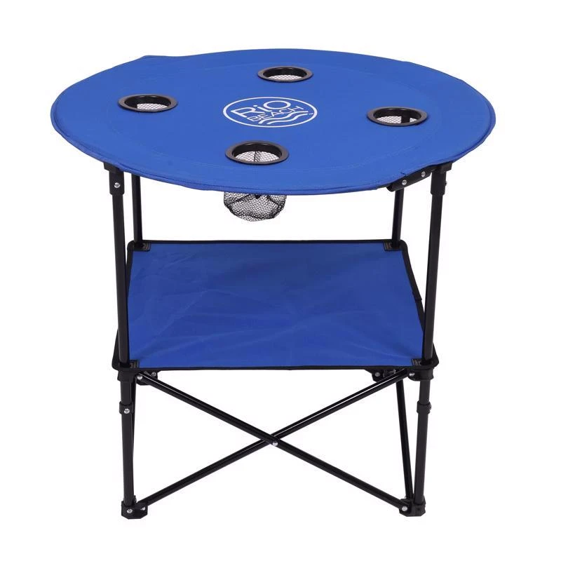 28 In. Round Blue Foldable Picnic Table - Weather Resistant Steel Frame