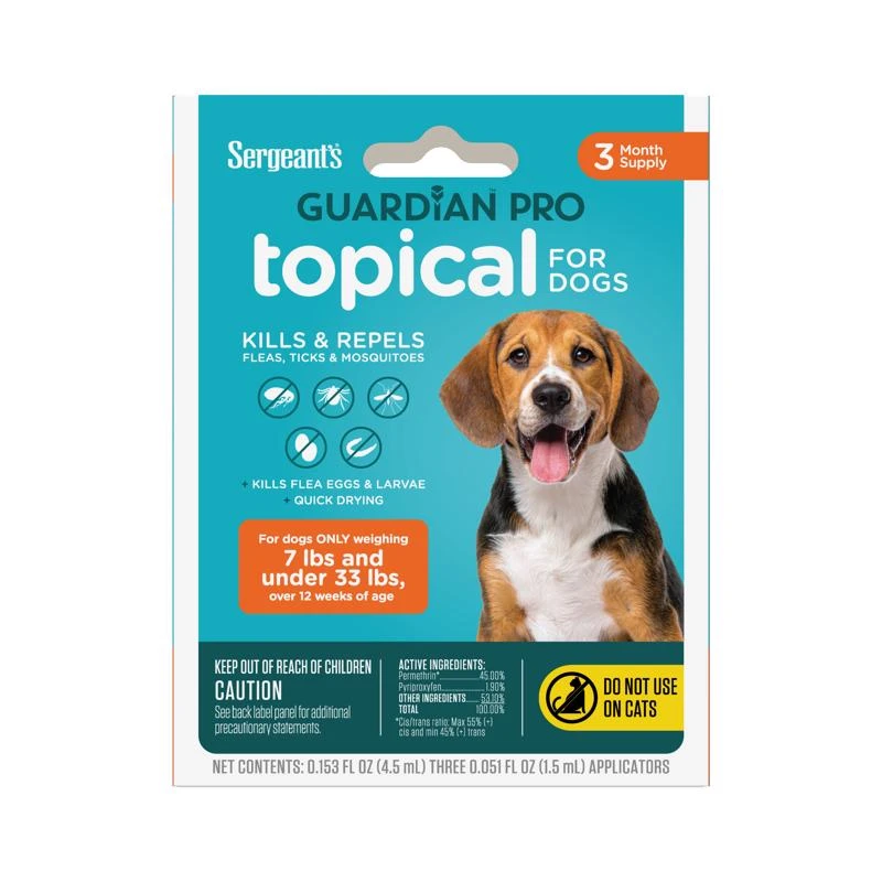 Guardian Pro Liquid Dog Flea And Tick Killer 0.15 Oz For Dogs 7-33 Lb