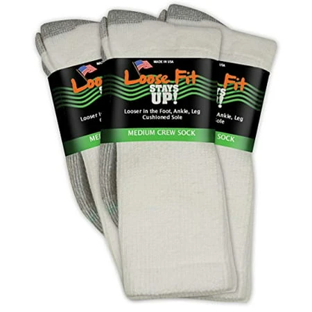 Loose Fit Stays Up - 3 Pack - Mens W White / Crew - M: Women's 10-13 / Men's 8.5 - 11.5