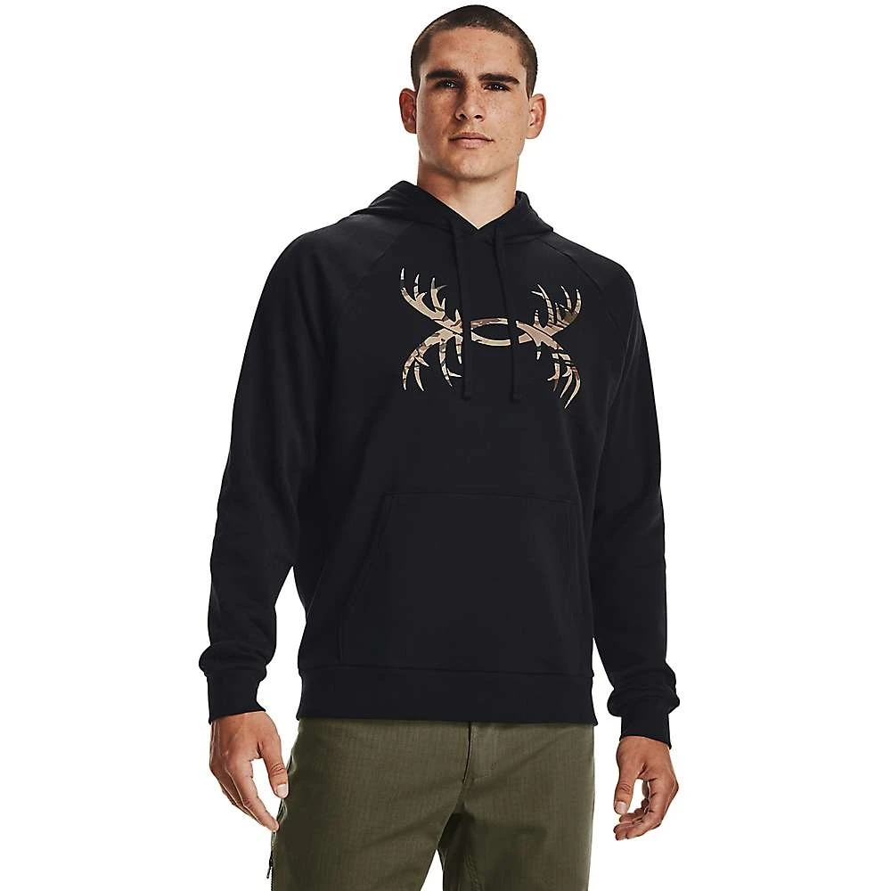 Men's Rival Fleece Antler Hoodie - Medium - Black With Ua Barren Camo