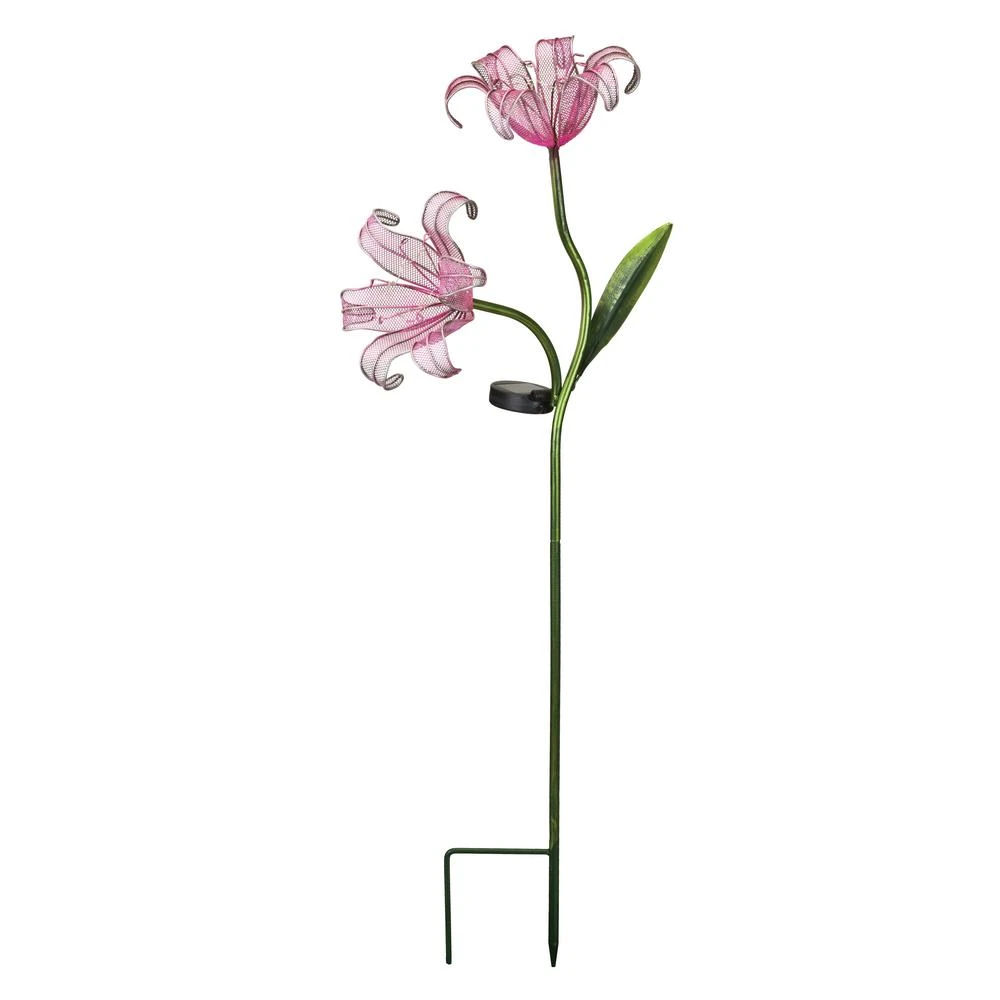 Double Lily Solar Stake In Pink - Decorative Garden Lighting