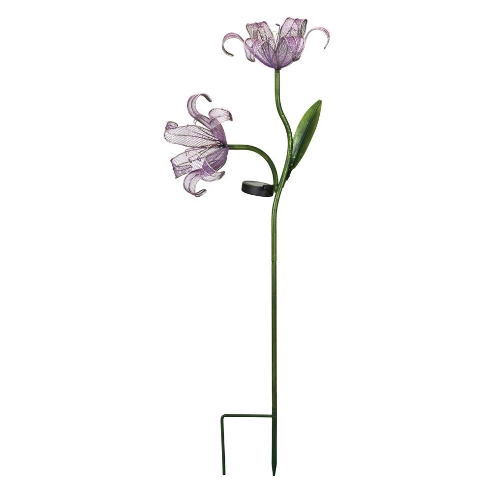 Double Lily Solar Stake In Purple - Decorative Garden Lighting