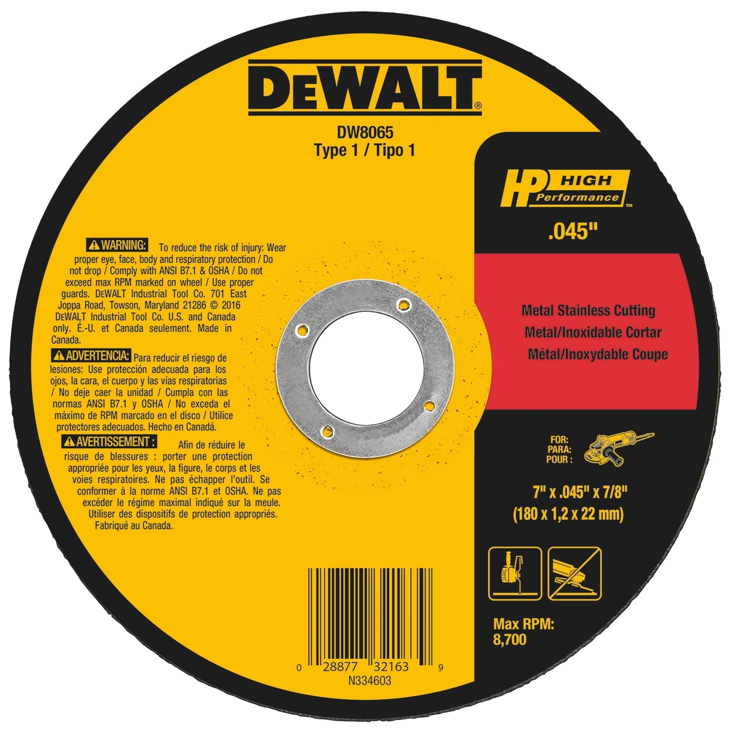 7 In. Diameter X 7/8 In. Arbor Aluminum Oxide Metal Cut-off Wheel