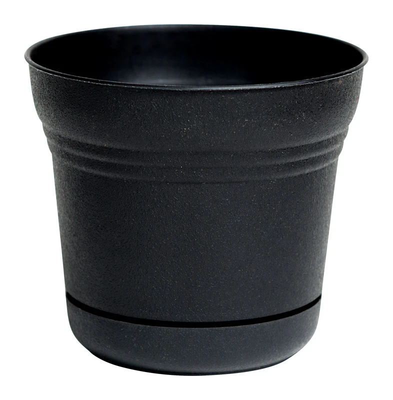 14 In. Saturn Black Plastic Planter With Saucer - Model Sp1400