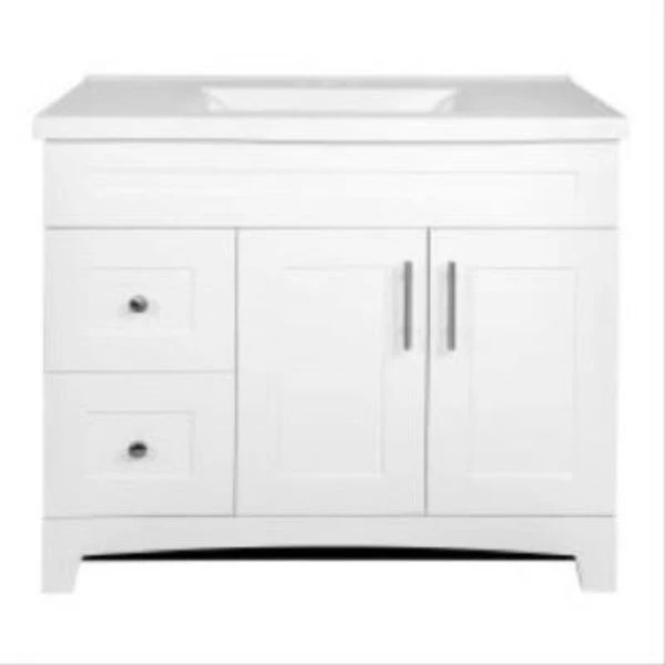 Shaker Style Vanity Combo with Door and Drawer, White Finish, White Marble Top, 36 Inches Wide