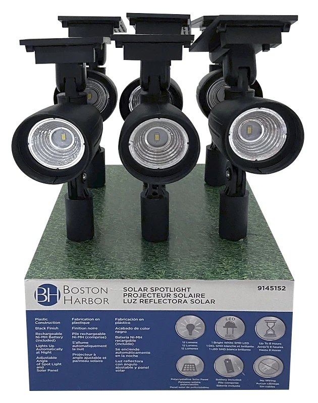 Solar Spotlight With 12 Lumens, Plastic Construction, Black Color, Model 26078