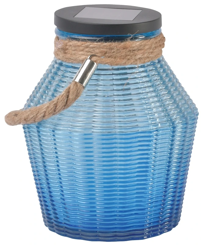 Solar Round Ribbed Glass Jar With Rope Handle - Model 26524