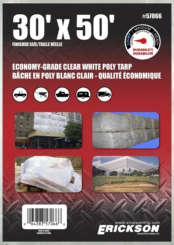 30' X 50' White Utility Tarp - Heavy Duty Waterproof Cover